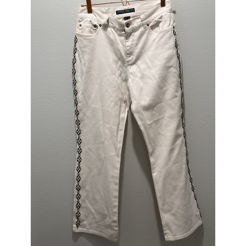 Lauren Ralph Lauren LRL Ivory Jeans Sz 6 Petite GUC Beaded madison Ave